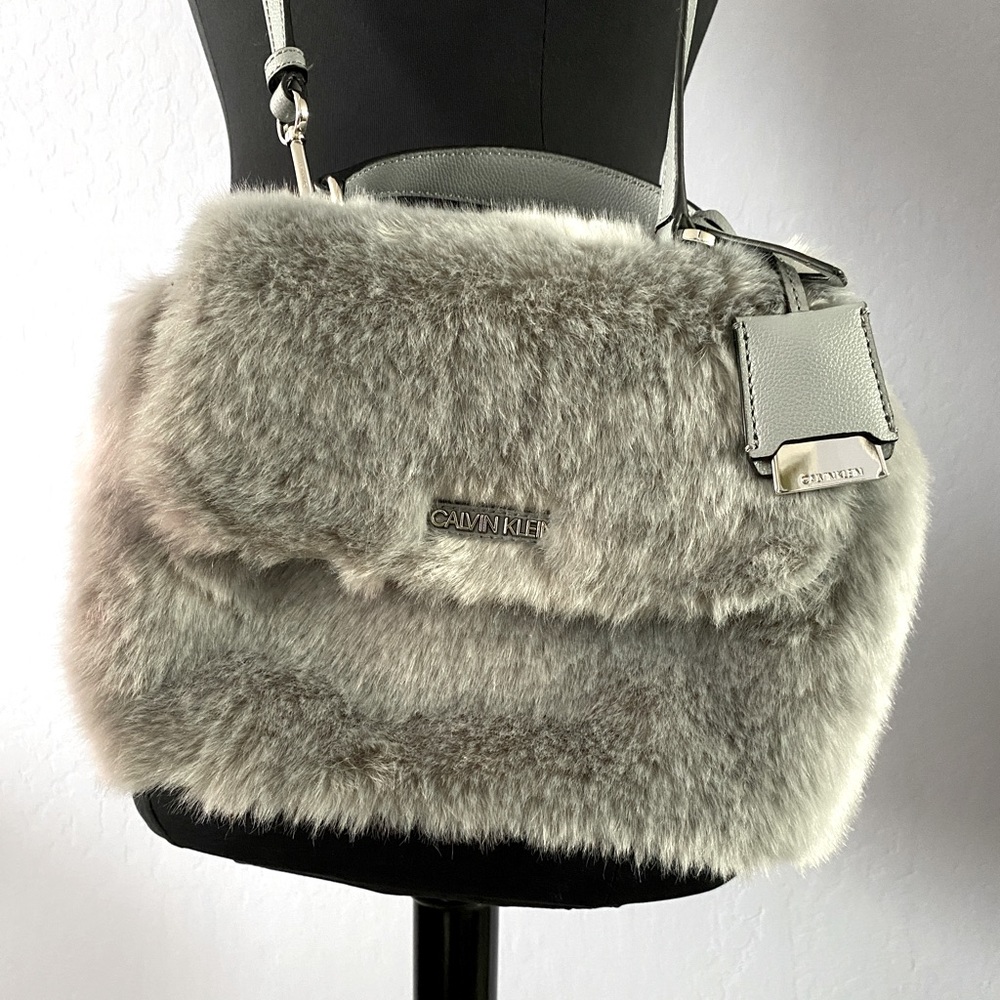 Calvin Klein Leilani micro pebble top crossbody furry grey bag